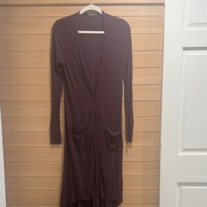 Chic Long Sleeve Burgundy Cardigan Dress